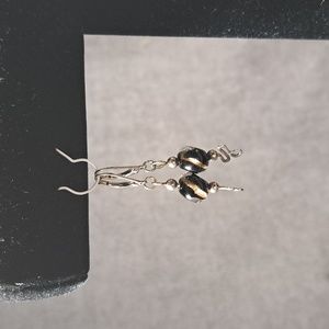 925 Silver and Glass Bead Brown Metallic Copper Lever Back Pierced Earrings VG